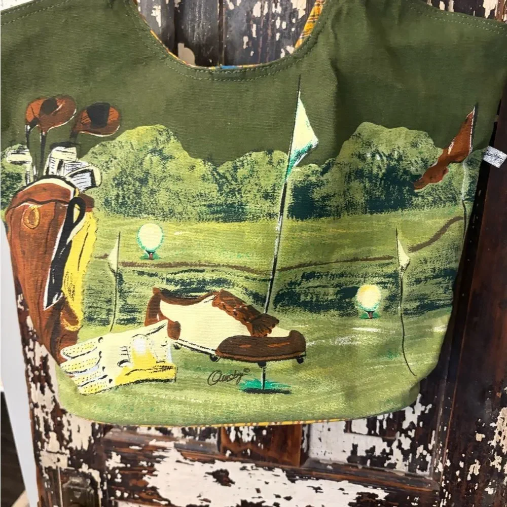 Anne Ormsby canvas 90’s Green Golf-Themed Tote Bag - Picture 3 of 15